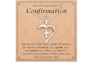 Lydow Baptism First Communion Confirmation Cross Heart Necklace for Girls Women Christian Religious Catholic Jewelry Gifts 16+3 Inches