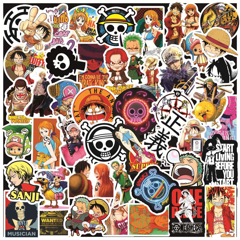 100 Pcs ONE Piece Anime Stickers for Laptop, Bumper, Skateboard, Water Bottles, Computer, Phone, Guitar, Cartoon Stickers for Kids Teens Adult