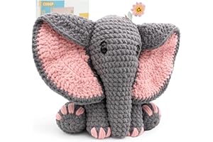 CODGP Crochet Kit for Beginners,13in Crochet Animal Kit Elephant,Crochet Starter Kit Gift for Adults Kids with Yarn Sets,Amigurumi Crochet Kit with Step-by-Step Video Tutorials