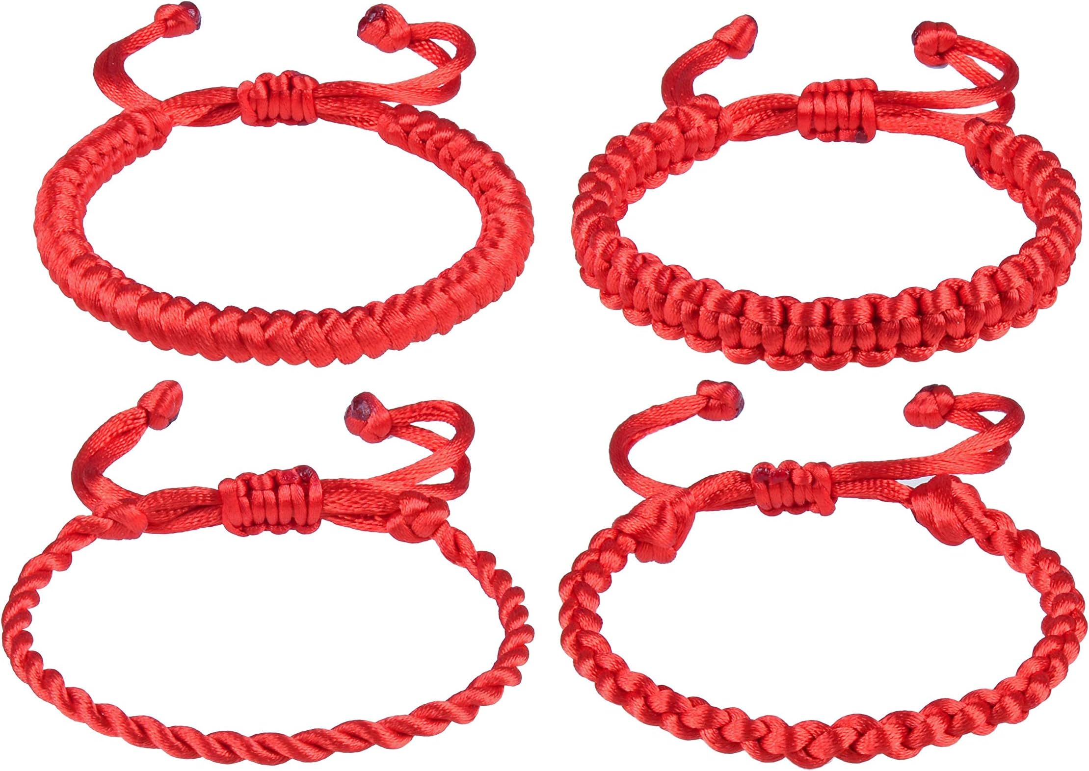 4pc Red String Bracelet,Handmade Braided String and Rotating,for Good luck and Protect