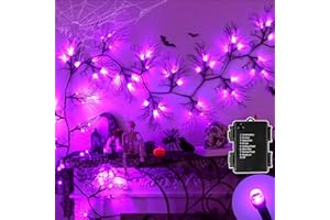 ENVOTEK 6 Ft 45 LED Willow Vine Twig Decor Black Halloween Garland with Purple Lights, Timer 8 Modes Waterproof Battery Operated Indoor Halloween Decorations for Wall Fireplace Mantle Home Office Party Decor