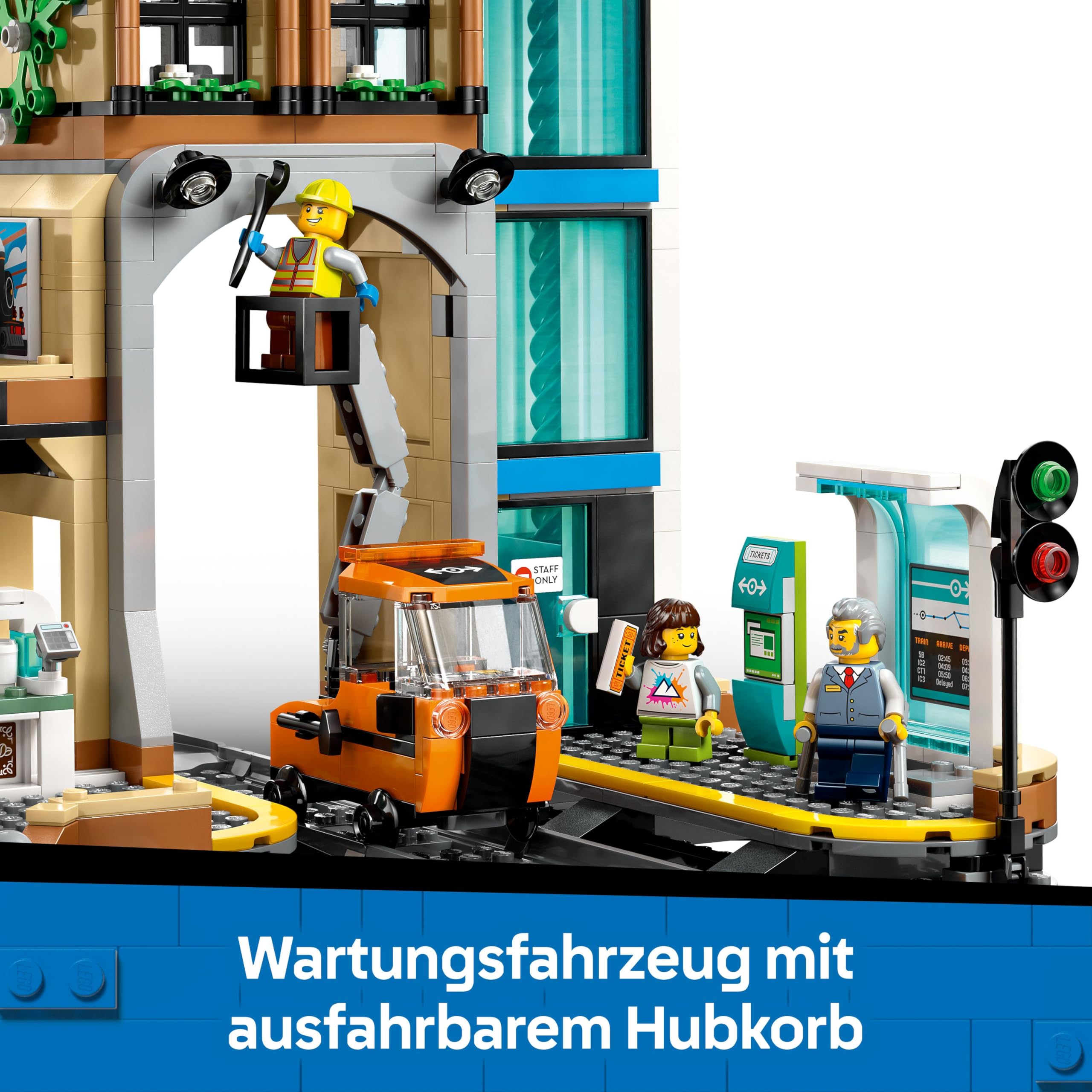 LEGO City Trains Hauptbahnhof - Wartungsfahrzeug-Spielzeug, funktionierendem Hublift, 2 Plattformen & 1 Gleisstück sowie 6 Minifiguren – Kreatives Geschenk für Jungen & Mädchen ab 7 Jahren - 60469 4