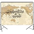 Adventure Awaits World Map Backdrop Large Banner Decoration Dessert Table Background Photobooth Prop 7x5 feet