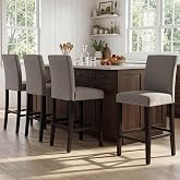 GOTMINSI Counter Height Bar Stool, Classic Upholstered 24 Inches Counter Height Stools Set of 4 barstools with Solid Wood Legs and Grey Fabric