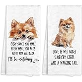 Fewgb Pomeranian Kitchen Towel Gifts for Dog Lovers Decorative Set of 2, Pomeranian Dish Towels Dishcloths Tea Towels, Pom Waffle Weave Microfiber Hand Towel for Kitchen Bathroom Decor 16x24