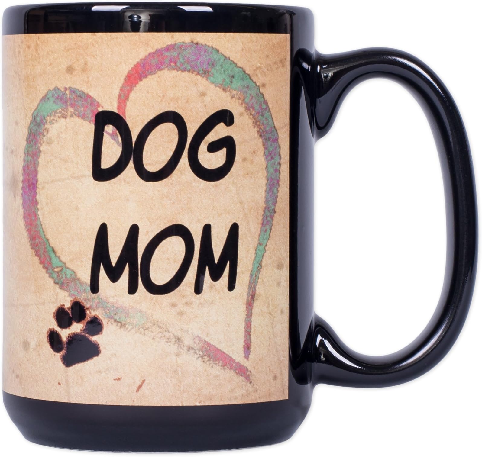 Pet Gifts Dog Mom Pawprints On My Heart 15 Ounce Ceramic Stoneware Coffee Mug with Comfort Grip Handle