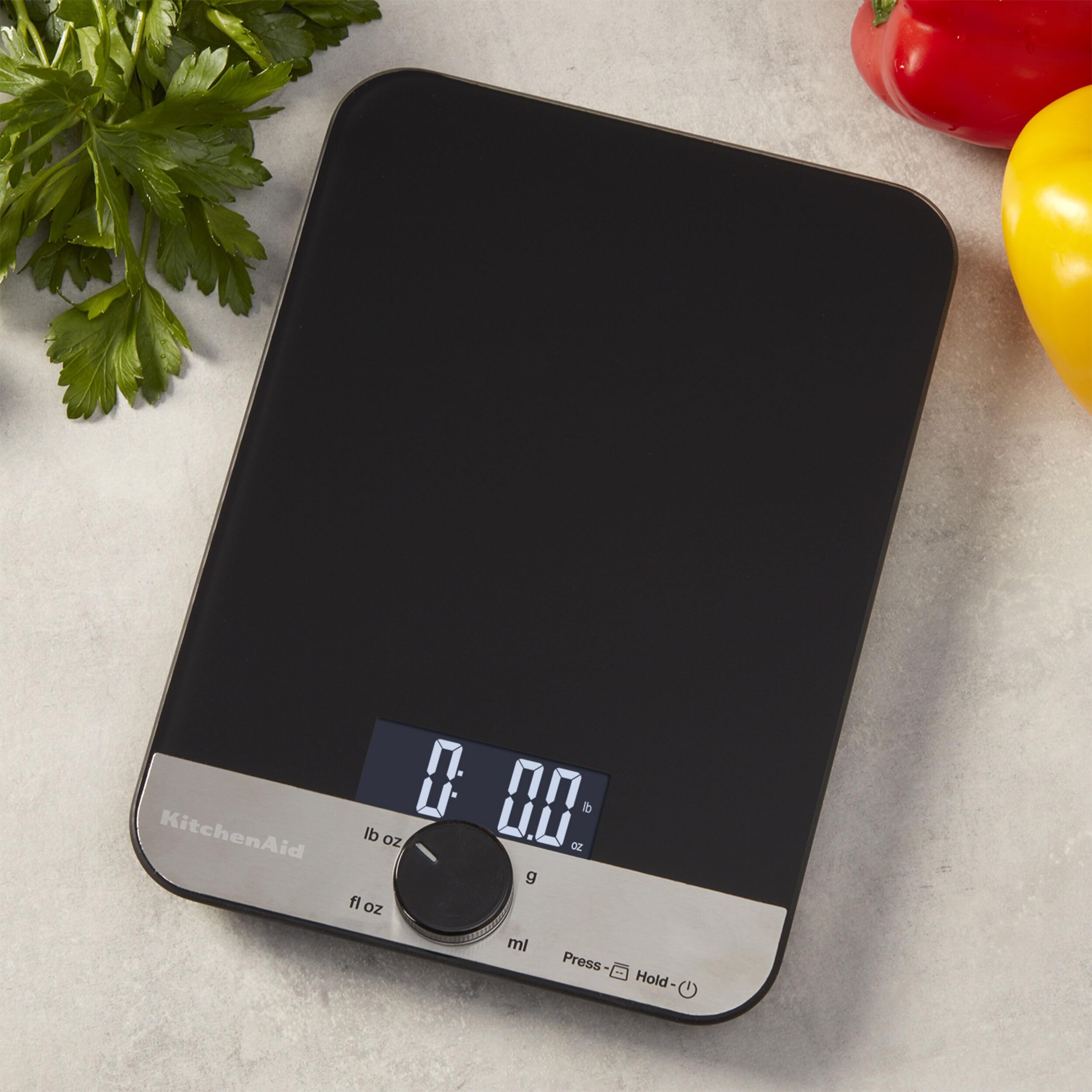 KitchenAid KQ908 Glass Surface 11 Pound Capacity Digital Kitchen and Food Scale, Black