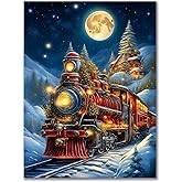 Christmas Diamond Painting Kits for Adults - Christmas Train Diamond Art for Adults Beginner DIY 5D Full Round Drill Gem Art Paint with Home Wall Decor (12x16in)