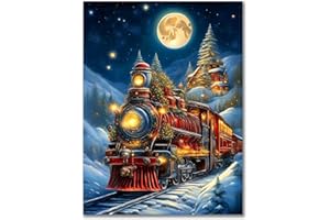 BENJENES Christmas Diamond Painting Kits for Adults - Christmas Train Diamond Art for Adults Beginner DIY 5D Full Round Drill Gem Art Paint with Home Wall Decor (12x16in)
