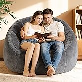 Comfy Giant Bean Bag Chair for Adults and Kids, Oversized Loveseat Bean Bag Sofa Couch, Faux Fur Round Large Accent Chair with Filler, Stuffed Big Reading Lounge Floor Sofa for Gaming, Napping, Grey