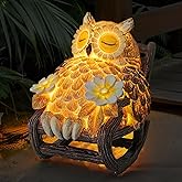 LIULO TOOL Light Up Owl on Chair Garden Sculpture, LED Solar Powered Owl Lying on The Chair, Cute Figurine Crafted Statue for Home Fireplace Outdoor Centerpiece Collection Decoration, 3x3x4 in