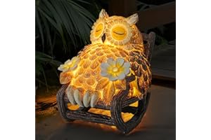 LIULO TOOL Light Up Owl on Chair Garden Sculpture, LED Solar Powered Owl Lying on The Chair, Cute Figurine Crafted Statue for Home Fireplace Outdoor Centerpiece Collection Decoration, 3x3x4 in