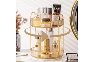 Weidace 360 Rotating Makeup Organizer for Vanity, Bathroom Countertop Organizer Spinning Perfume Organizer, High-Capacity Cosmetic and Skincare Dresser Make Up Holder Rack (2 Tiers, Yellow)