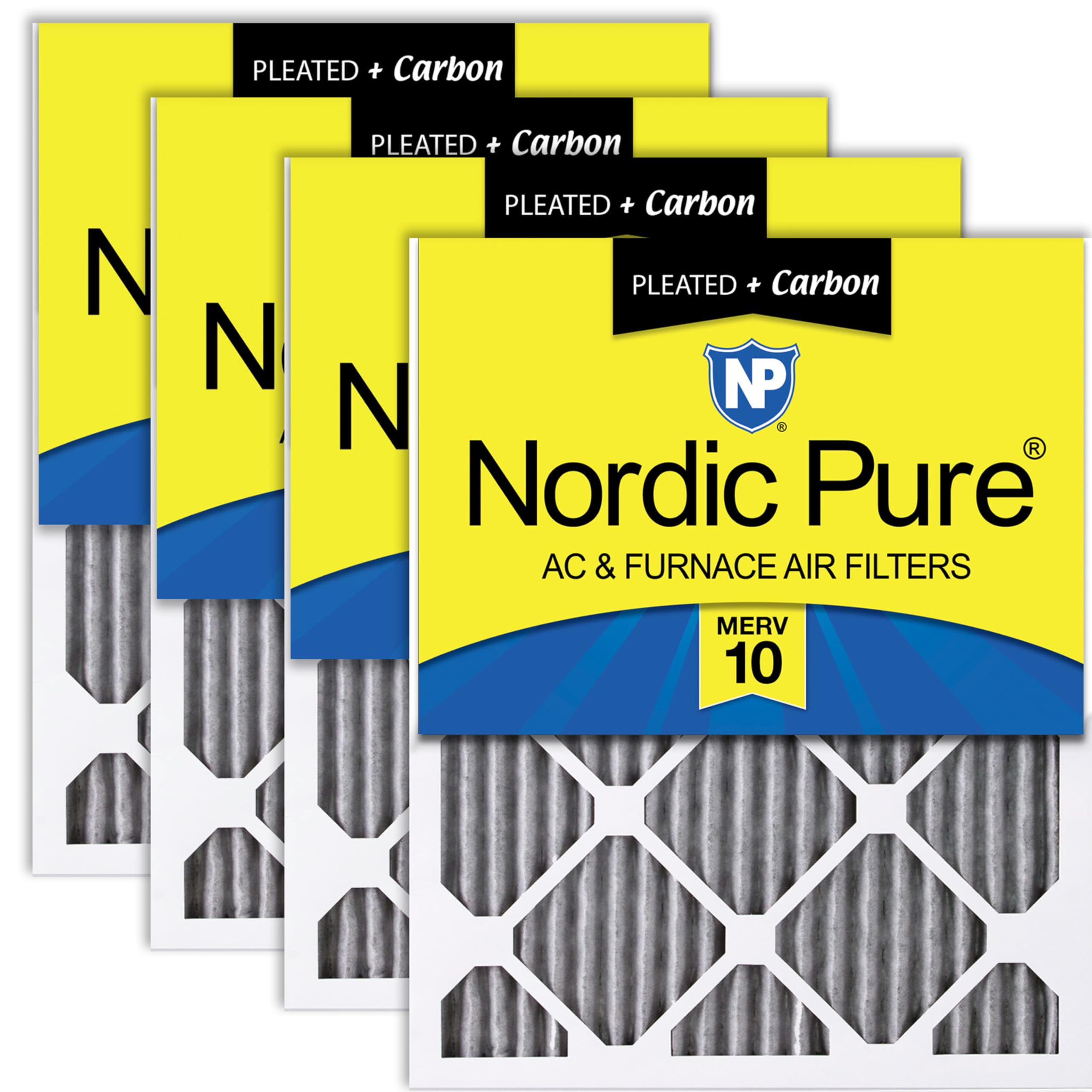 Nordic Pure 14x24x1 (Actual Size: 13 3/4 x 23 3/4 x 3/4) Furnace Air Filters MERV 10 Pleated Plus Carbon 4 Pack Image