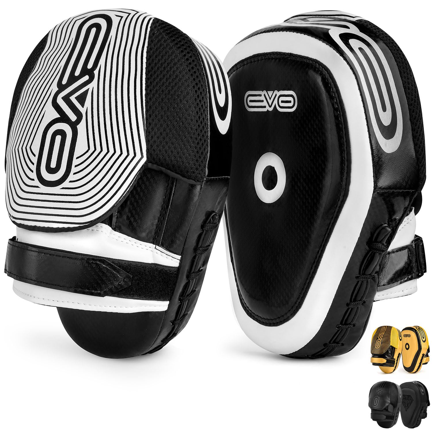 EVO Fitness Boxing MMA Focus Pads Muay Thai Martial Arts Training Pad UFC PRO (Black/White)