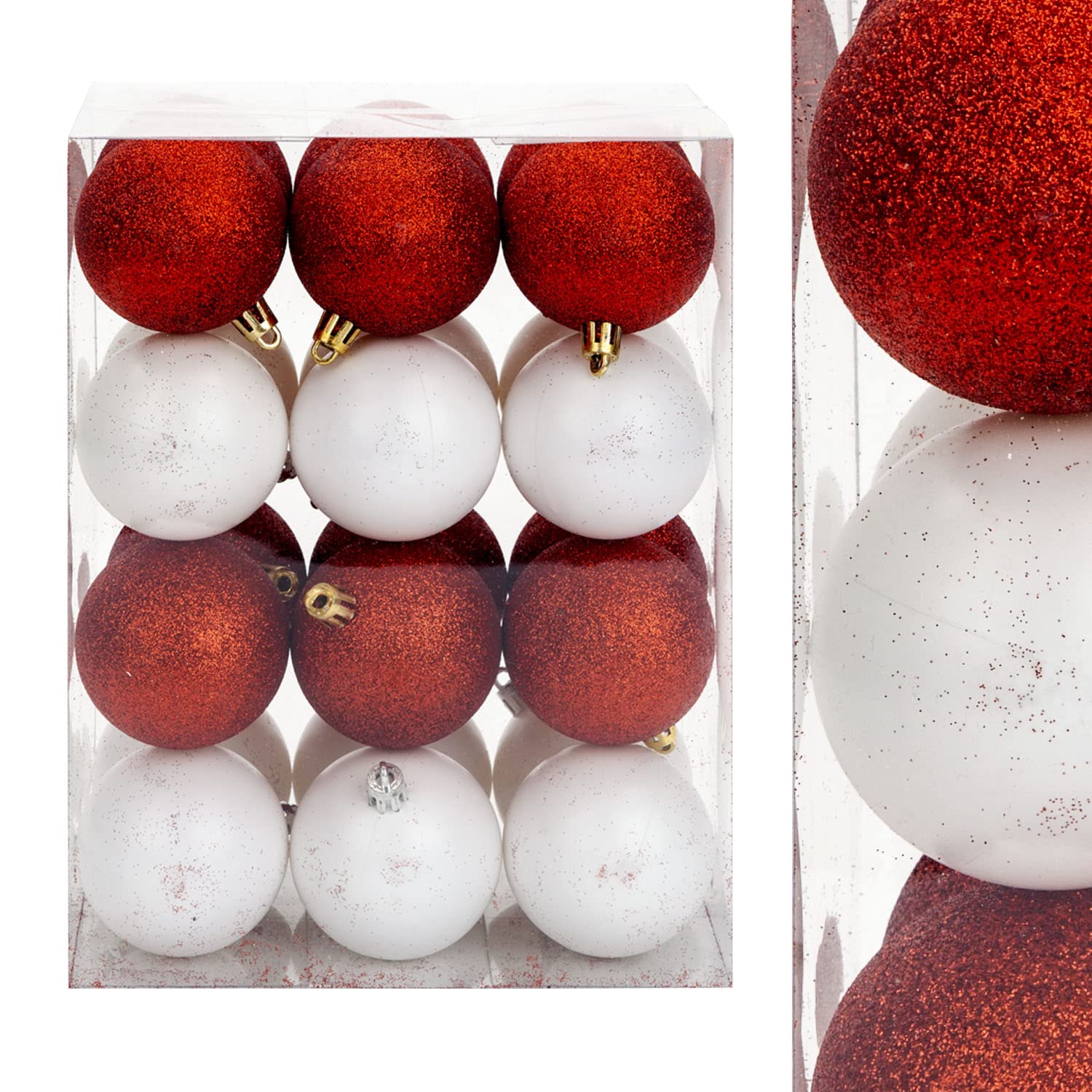 VFM - Red & White 6cm Baubles Assorted (24 Pack) - Christmas Tree Decorations