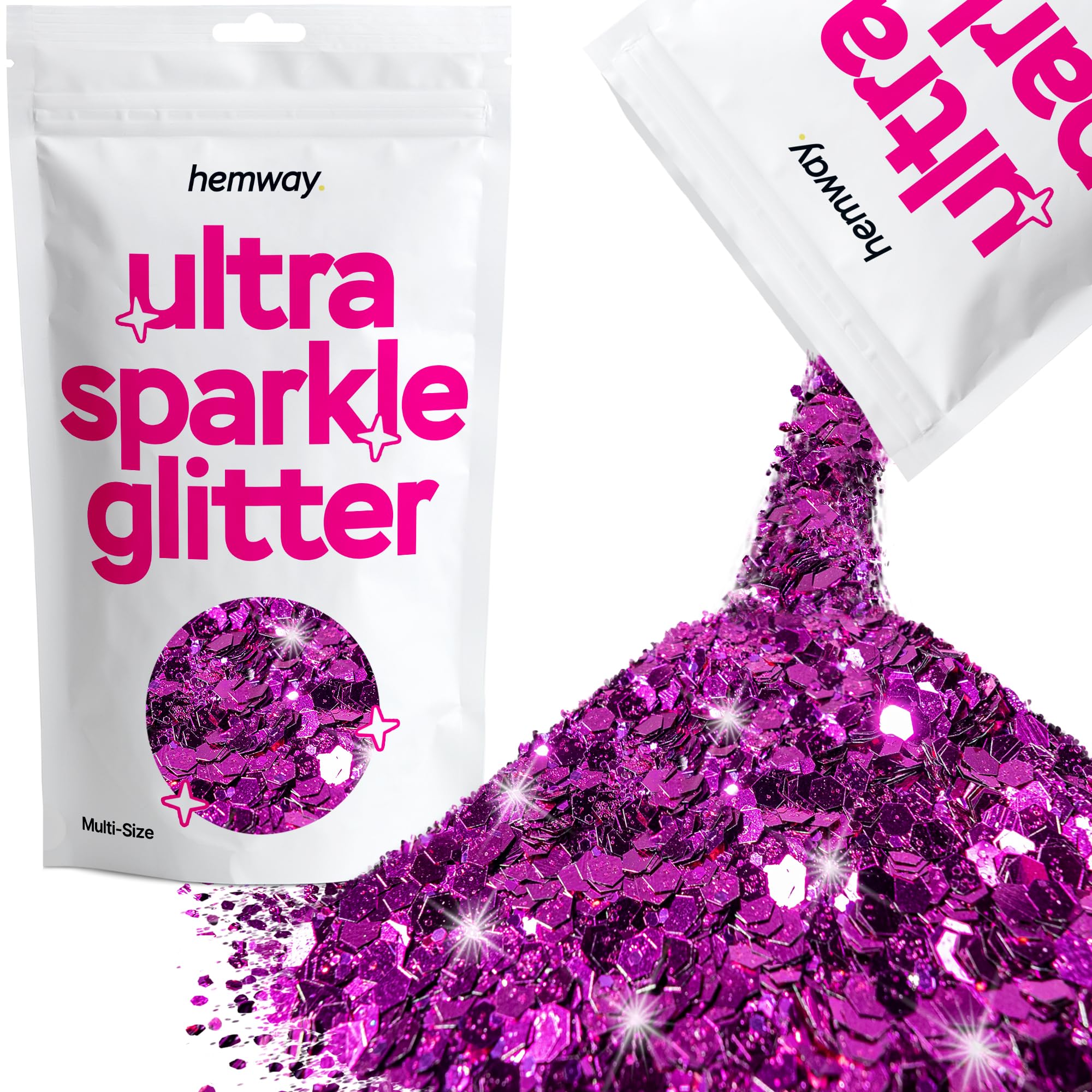 Hemway Ultra Sparkle Glitter Fuchsia Pink 100g Multi Size | Glitter for Arts & Craft, Makeup, Nail Art, Crafting, Card Making, Sparkle Decoration
