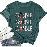 Gobble Thanksgiving T Shirt for Women Turkey Graphic Tees Shirt Casual Short Sleeve Thankful Family Tshirt Tops
