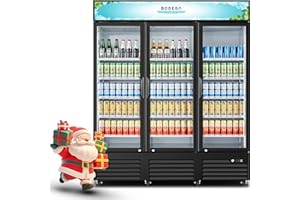 BODEGACOOLER Commercial Merchandiser Refrigerator,3 Glass Door Commercial Beverage Refrigerator, Beverage Display Cooler with Soft LED Light, Adjustable Shelves and 8 Strong Castors, 53 Cu. Ft,Black