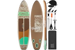 FUNKEE 11’×34"×6" Extra Wide Inflatable Stand Up Paddle Board, Sup Board with Removable Fins, Backpack, Floating Paddle, Safety Leash, Floating Phone Case for Adults & Youth of All Skill Levels