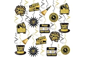 QIAN'S PARTY New Year Eve Party Supplies 2024/Happy New Year Decorations New Years Decorations Black Gold Hanging Swirls/Happy New Year Decorations 2024 Hollywood NYE Decorations