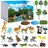 44 Pcs Australian Animal Project Diorama Kit Australian Animal Figurines | Roadside Trees Blue Clay Pottery Clay Simulated Moss Box Background Cloth for Diorama Project Activities