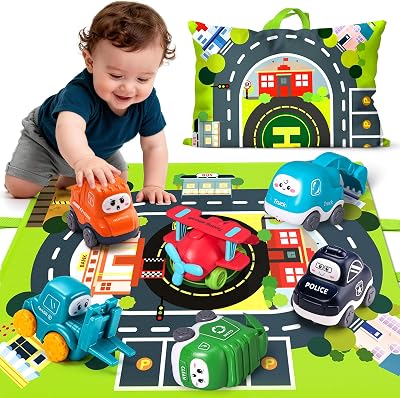 lerrbo 6 PCS Cartoon Truck Toys with Cranes for Toddlers 1 2 3 Years