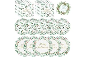 LITMITFU 150 Pcs Merry Christmas Plates and Napkins - Disposable Christmas Paper Plates and Napkins, Holly Leaves Red Berries Tableware Sets for Winter Xmas Party Table Decorations Supplies Favors, Serve 50