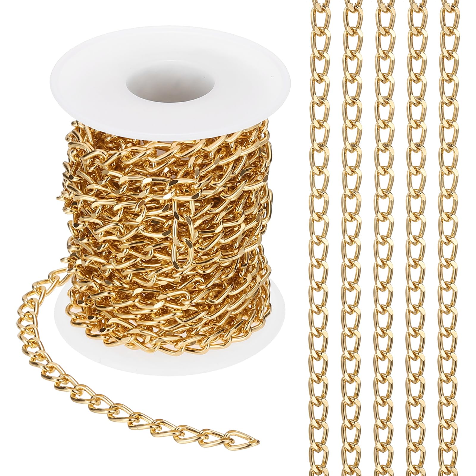 PATIKIL 16.4Ft Aluminium Curb Chains Twisted Links, 9x6mm Curb Chain Spool Jewelry Making Chains Craft Chain for Necklace Bracelet Earring, Gold