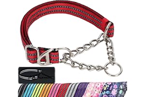 MAOWUWUJOZ Martingale Dog Collar for Training,Adjustable No Pull Reflective Collar with Chain for Medium to Large Dogs Secure/Comfortable Walking Collar for Night Safety（Red M）