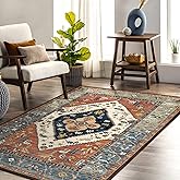 Beeiva Oriental 3x5 Washable Rug, Boho 3x5 Entryway Dorm Rug with Non Slip Backing, Vintage Tribal Medallion Low Pile Bedroom Mat for Front Door Entry Indoor Space