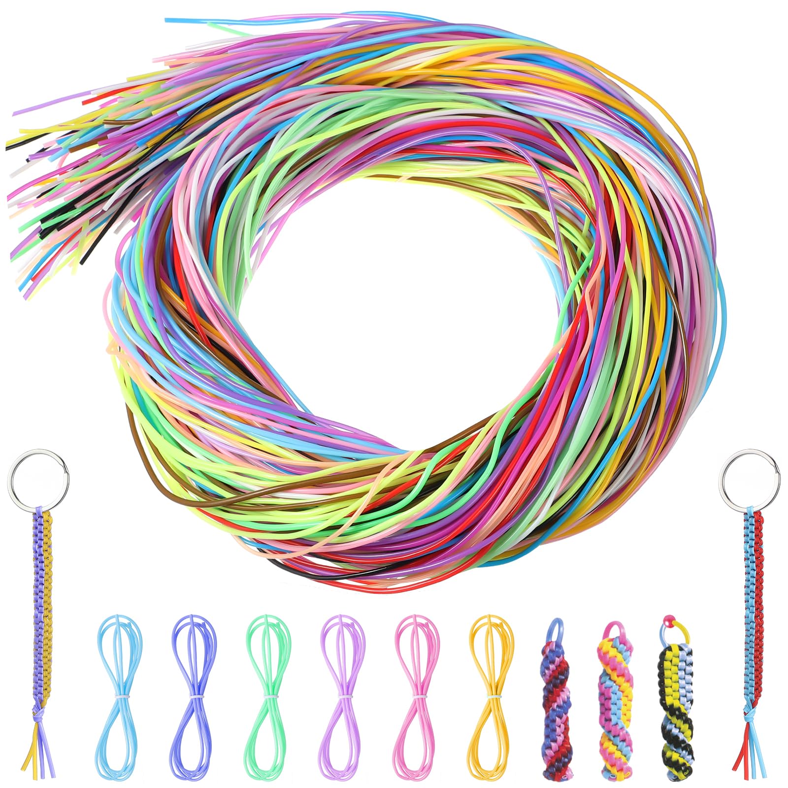 200 PCS Scoobies Strings, Plastic Lacing Cord Bracelet String Elastic Cord, Scoubidou String Elastic for Bracelet Making in 20 Colors for Jewelry Making, Lanyards Keychain Making Kit