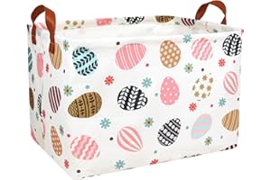 BOOHIT Large Empty Baskets Easter Storage Bin collapsible Hamper Canvas Box Gifts Spring Decor(Flower Egg)