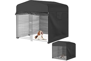 WNANAN Outdoor Dog Kennel Cover Black for 4'Dx4'W 600D Waterproof and Durable Dog Crate Cover with Mesh Breathable Good Observation（Only Cover）
