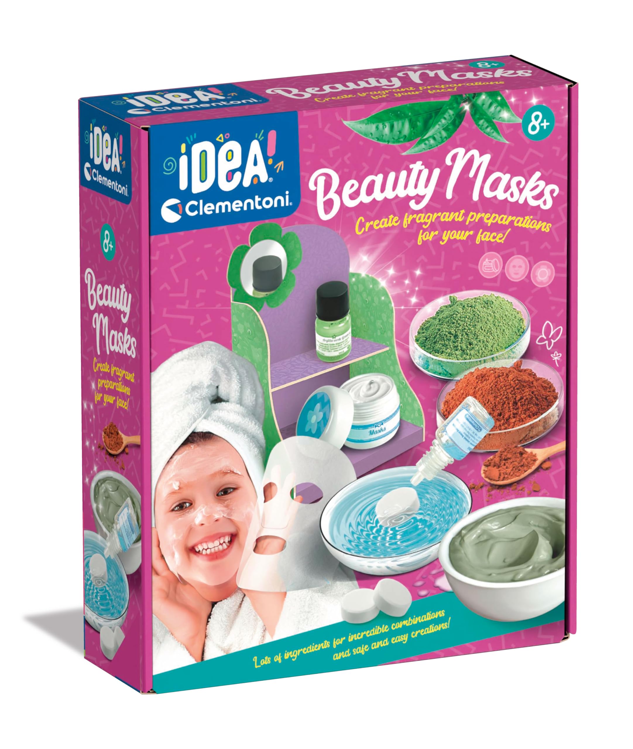 Clementoni- Idea Mask: Create Your Own Natural Beauty Science Kit for Girls, Laboratory Experiment Kit(8+ Years)