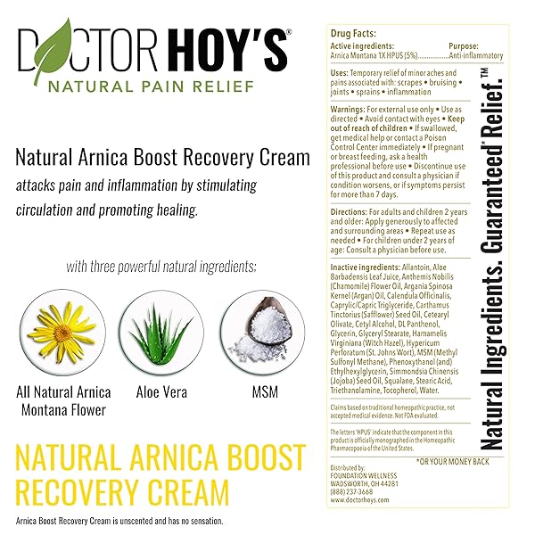 DOCTOR HOY’S NATURAL ARNICA BOOST RECOVERY CREAM, BRUISE AND MUSCLE PAIN RELIEF CREAM, TOPICAL HOMEOPATHIC FORMULA WITH ARNICA MONTANA FOR RAPID BRUISE RELIEF (3 FL OZ)