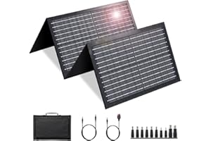 SINKEU 60W Solar Panel for Portable Power Station, Foldable Solar Panel with 12-18V DC Output/USB QC3.0/USB C, Portable Solar Panel(10 Changeable DC Adapters) Solar Panels for Camping, Home, Travel, Rv