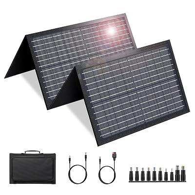 60W Solar Panel for Portable Power Station, Foldable Solar Panel with 12-18V DC Output/USB QC3.0/USB C(10 Changeable DC Adapters), Portable Solar Panels for Camping, Home, Travel, Rv