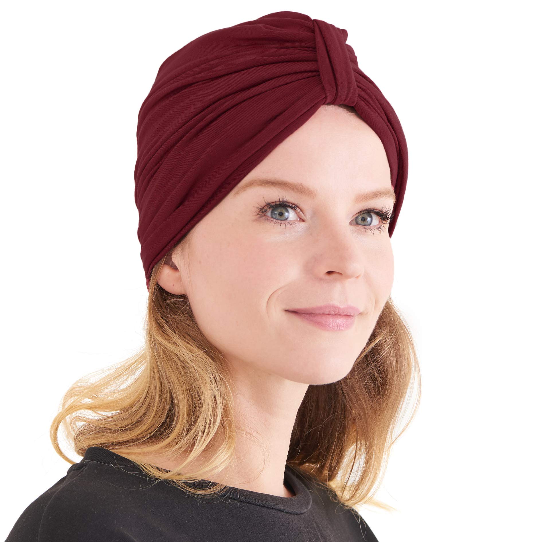 CHARM Womens Turban Headband & Headcover - Winter Bandana Head Wrap Chemo Hat Maroon