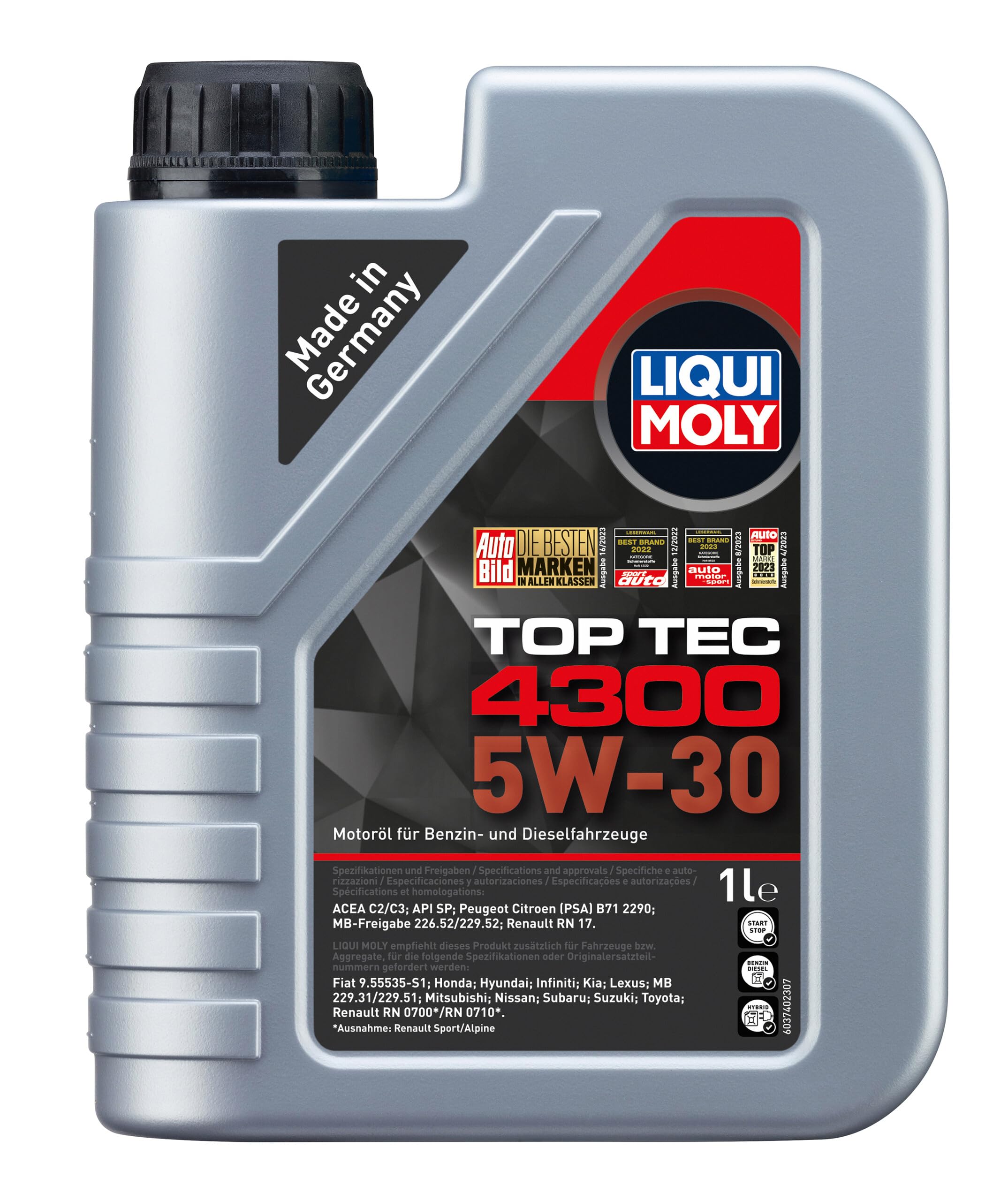 Liqui Moly Top Tec 4300 5W-30 | 1 L | Synthesis Technology Engine Oil | Item No.: 3740, Colourless