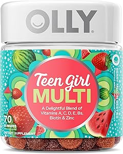 Olly Teen Girl Multi Gummy, Healthy Skin and Immune Support, 15 Essential Vitamins, Biotin, Zinc, Calcium, Chewable Multivita