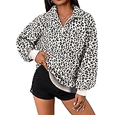 Hilinker Womens Cheetah Print Oversized Sweatshirt Half Zip Pullover Corduroy Long Sleeve Tops