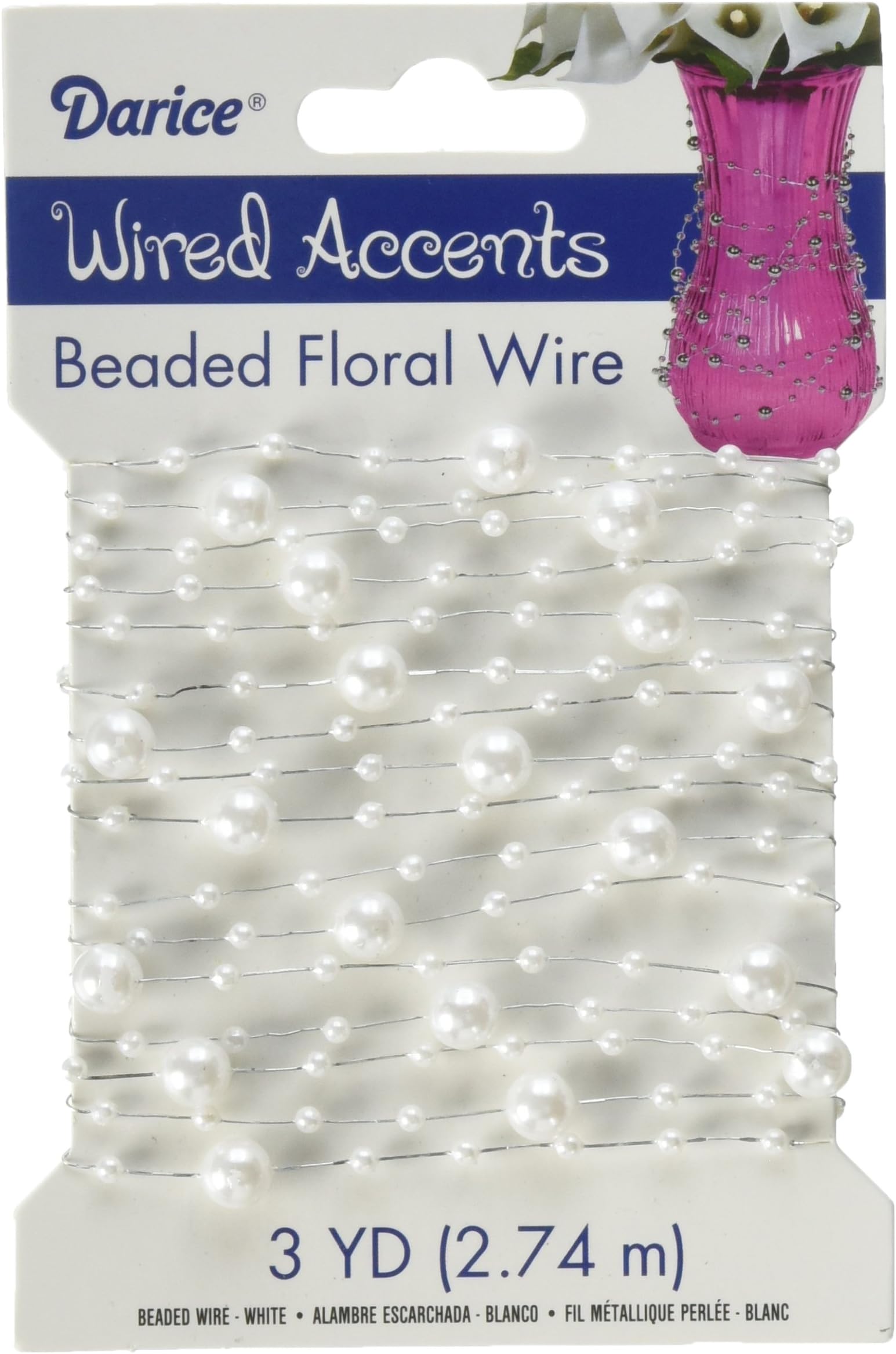 WIRED ACCENTS HDL-11036 Floral Beaded Wire Garland White 3 Yards