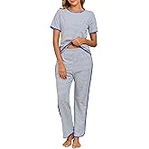 Donnalla Women's Pajama Sets Cotton 2 Piece Lounge Set Stripe Short Sleeve Pj Set Comfy Loungewear Sleepwear with Pocket