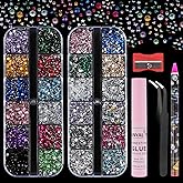 Canvalite 7000Pcs Flat Back Rhinestones Kit &ndash; Colorful Face Gems &amp; Nail Art Rhinestones with Multi Shape Crystal Gems (Heart Star), Quick Dry Makeup Glue, Wax Pen, Tweezers for Face Nail Craft