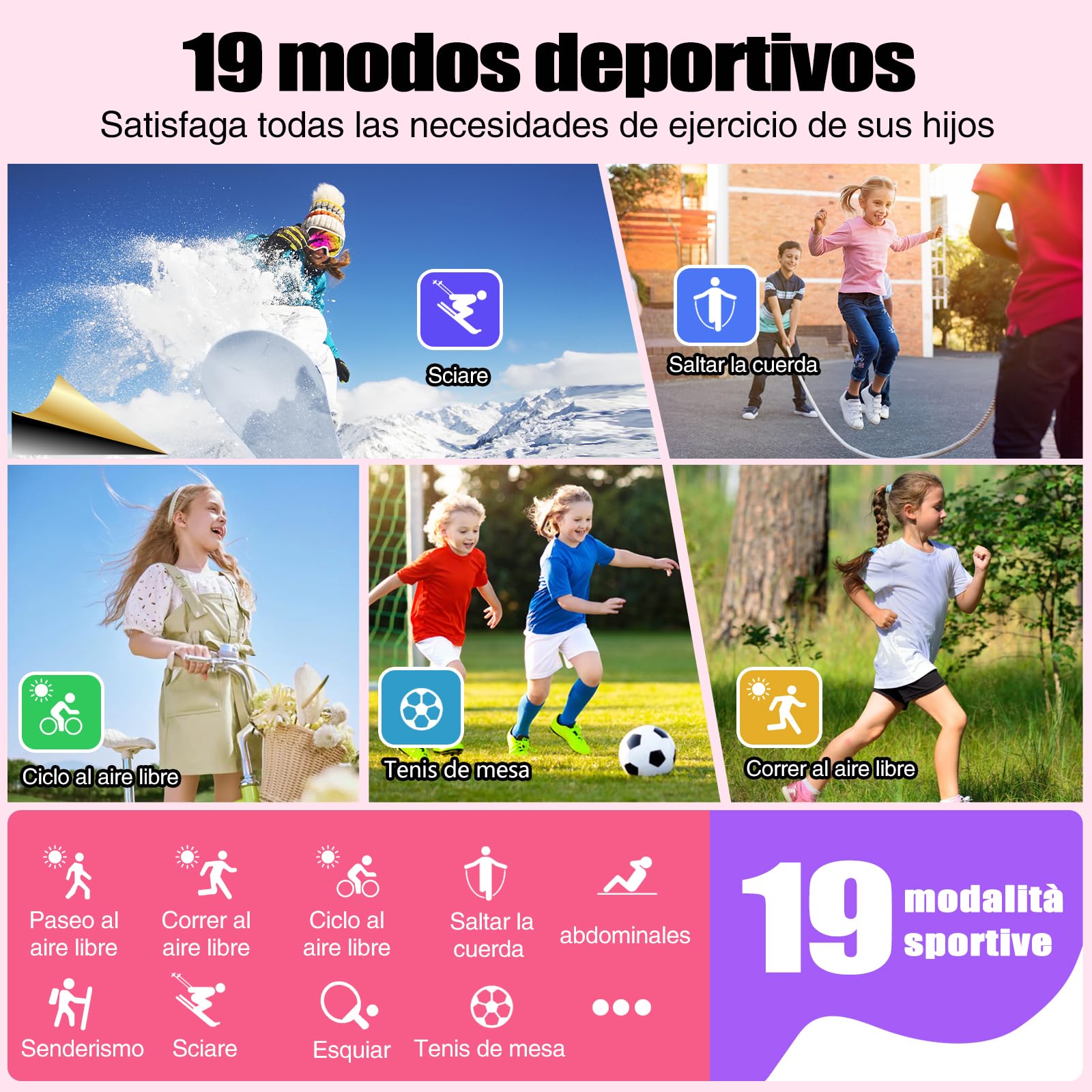 meoonley Kids Watch for Girls Boys with IP68 Waterproof, Girls Watch with 19 Sports Modes, Sleep Tracking, Pedometer, Stopwatch, Kids Activity Tracker, Birthday Gifts for Girls Age 6-15 Years Old