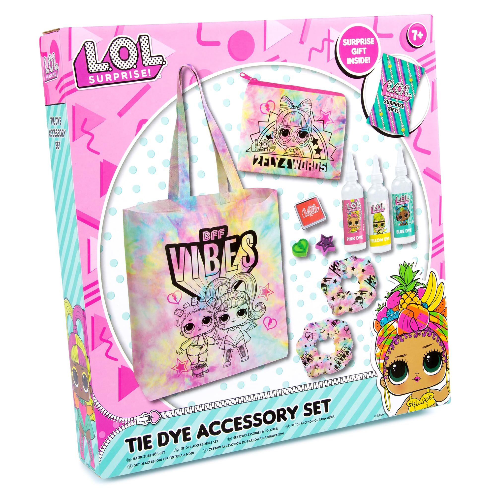 L.O.L. Surprise! Tie Dye Accessories Set - Tie Dye Kit Containing: 1 Tote Bag, 1 Scrunchie, 1 Purse, 1 Head Band and 1 LOL Surprise Gift – Arts and Crafts Gifts for Girls - LOL Toys for Girls