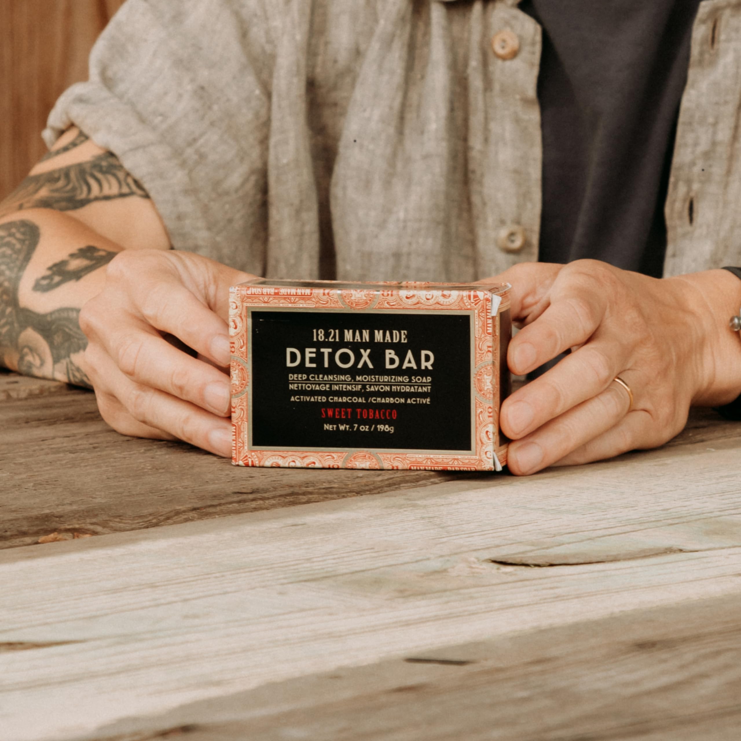 18.21 Man Made Men's Deep Cleansing Soap Bar 7 oz. - Activated Charcoal for Oily/Acne Prone Skin, or Exfoliating Scrub Bar with Jojoba Beads, 2 Scents, Natural Premium Men's Grooming