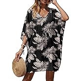 Ekouaer Womens Swimsuit Coverup 2026 Sheer Chiffon Floral Print Sexy Bathing Suit Cover Up Swimwear Beachwear