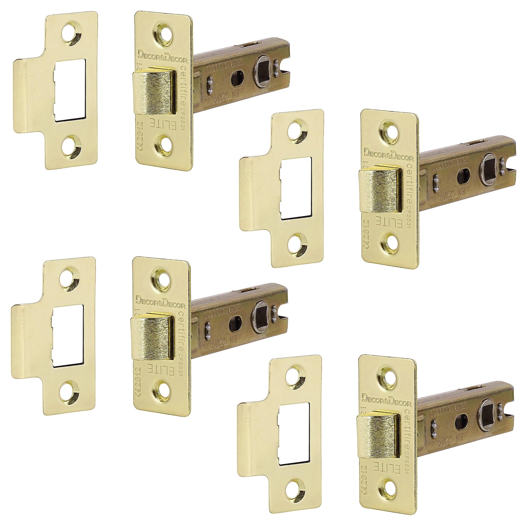Decoranddecor 2.5 Inch Tubular Mortice Latch for Internal Doors, Fire Rated - 4 Pack - 44 mm Back Set - 64 mm Overall Length - Polished Brass